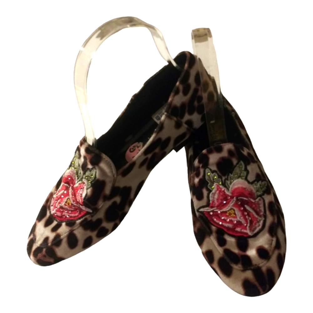 Madden Girl Sz-5.5 Leopard Print Embroidered Flower Almond Toe Ballerina Flats